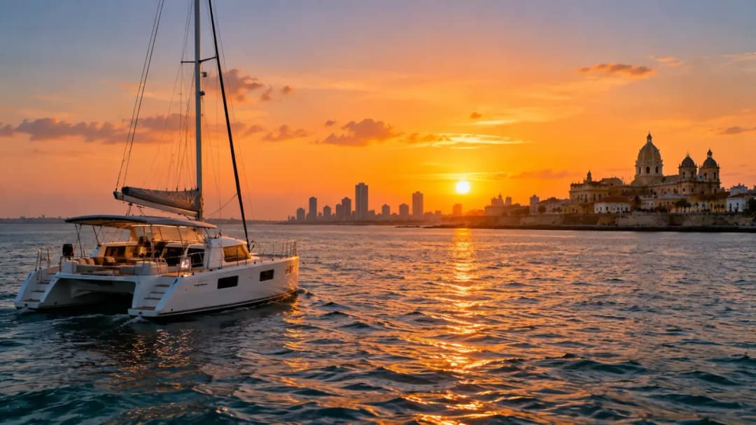 Golden Sunset Yacht Over Historic Harbour

