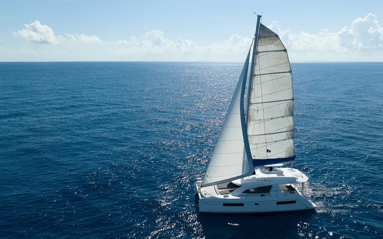 Sailing catamaran under full sail off the Riviera Maya, Mexico