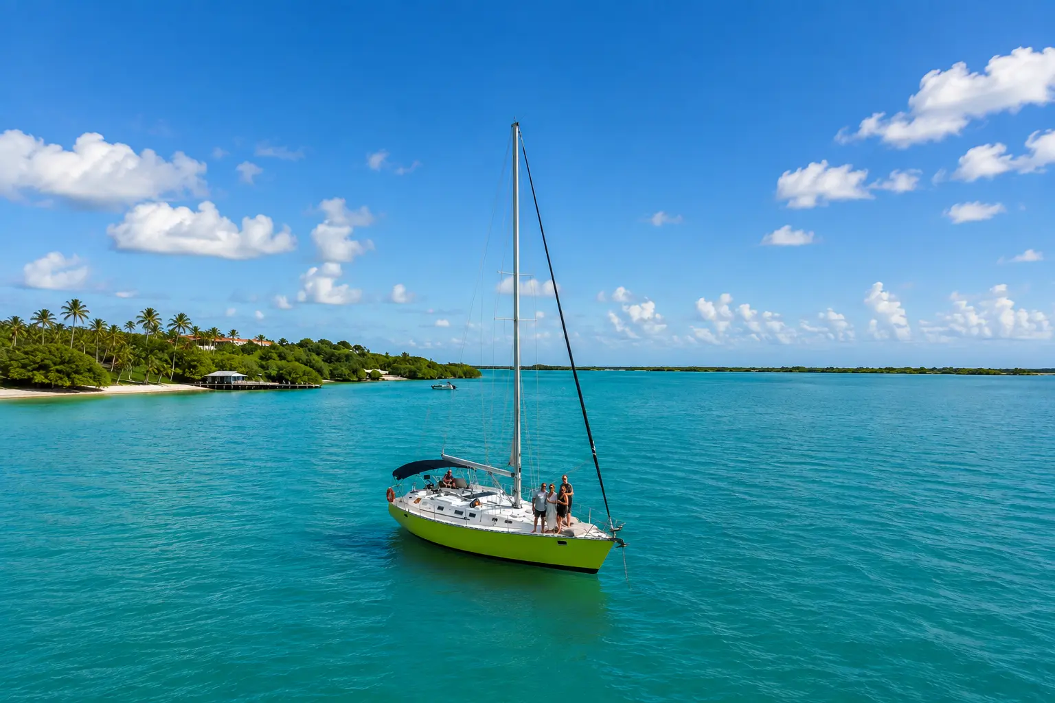 Sailboat anchored in turquoise water off Curaçao
