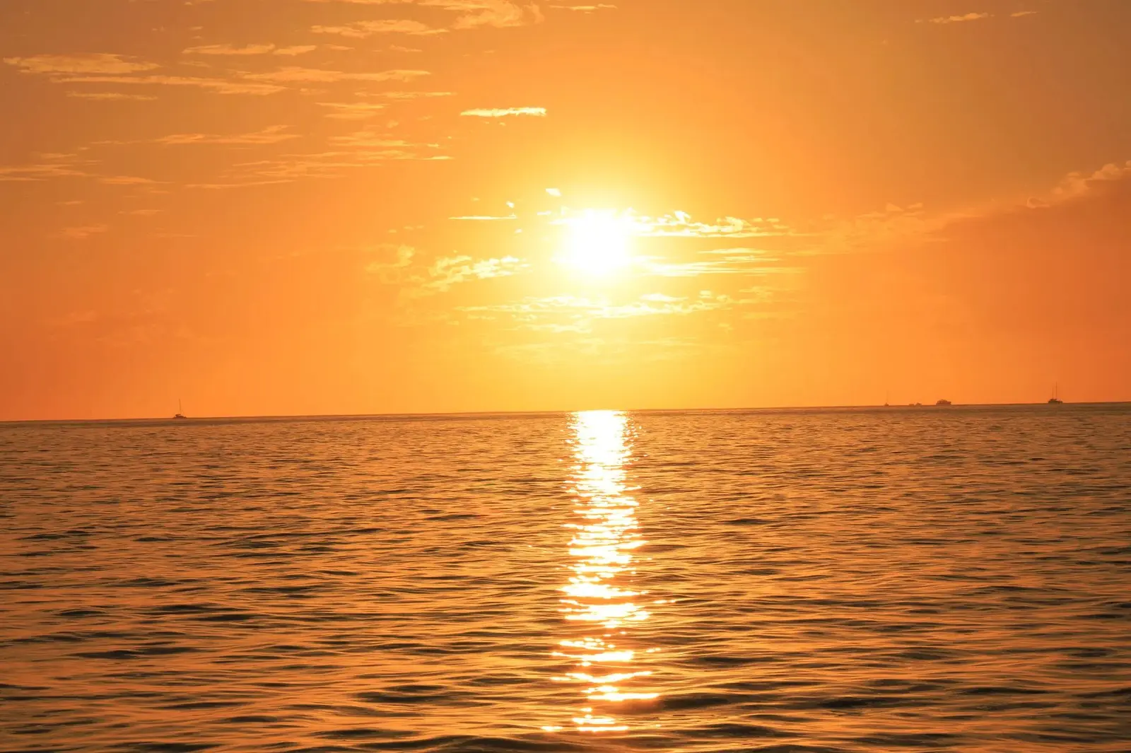 Orange sun sinks into the Pacific, casting a golden path across the water