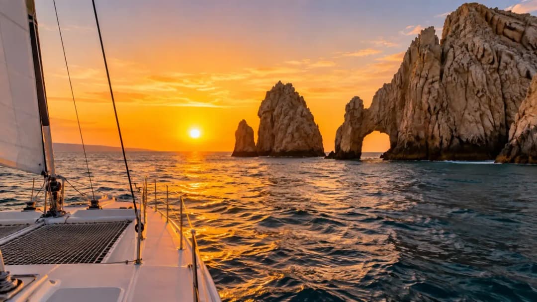 Sunset Sailing Beneath a Sea Arch

