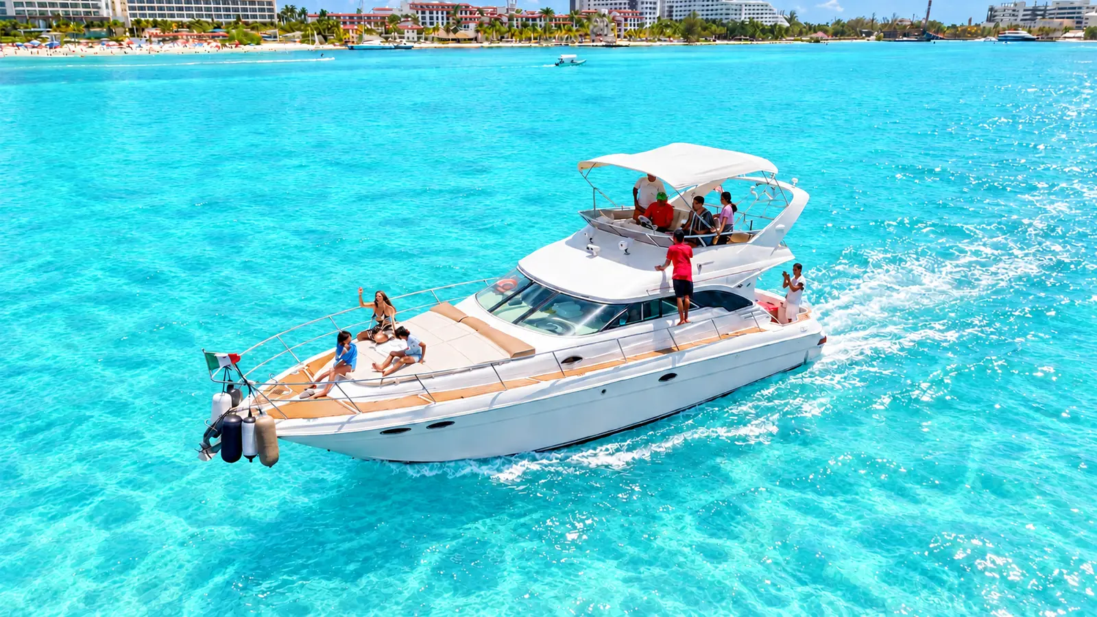 Hotel Zone Coastline - Out along the skyline and past Punta Cancun. The 4-hour charter adds the Nichupte lagoon channels