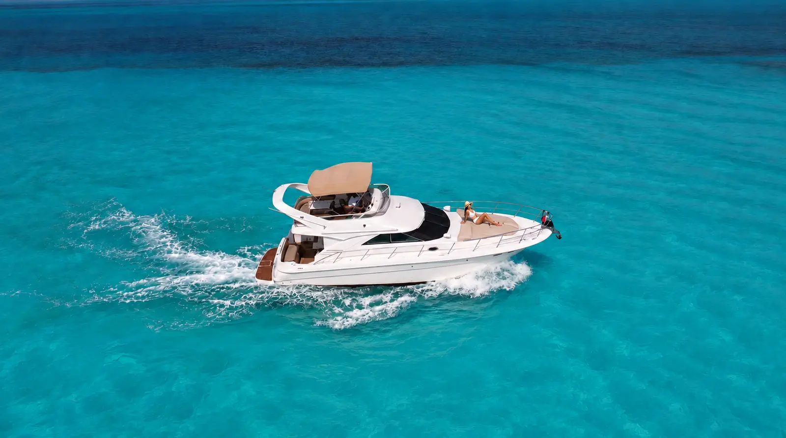 Out along the skyline and past Punta Cancun. The 4-hour charter adds the Nichupte lagoon channels