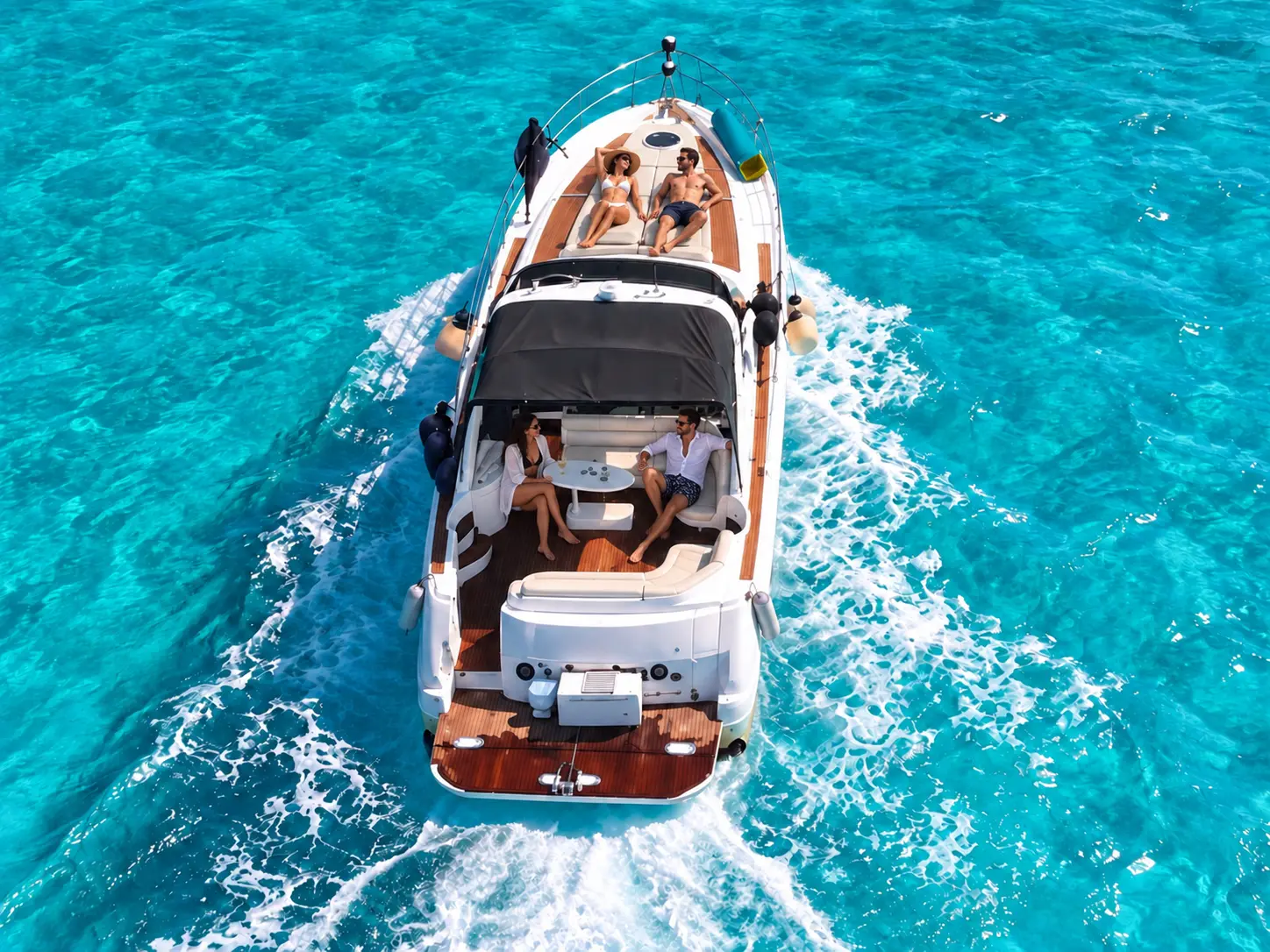 Meet the captain and crew, cooler stocked, sun deck and saloon yours