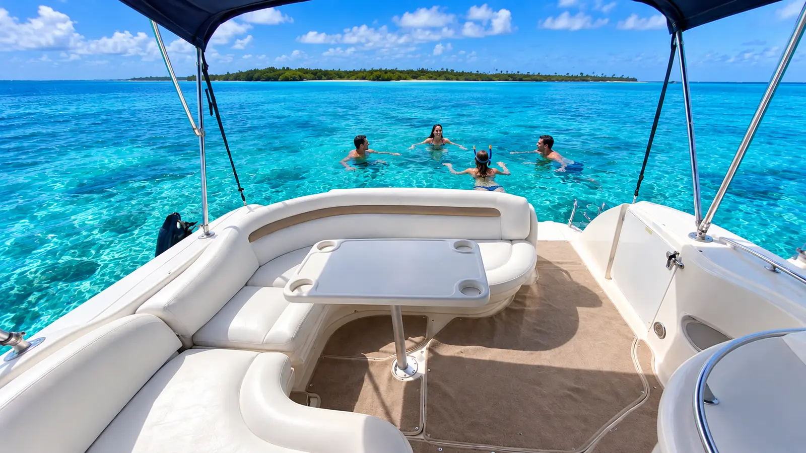 Snorkel Stop El Meco reef or the El Blanquizal sandbar, gear provided. The 4-hour charter snorkels in Cancun bay when conditions allow