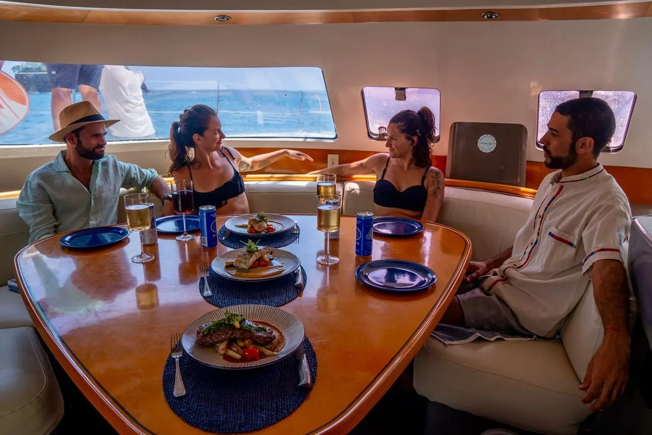 BBQ on the Deck The grill fires, the stories start, and the A/C stateroom is right there for a nap home.
