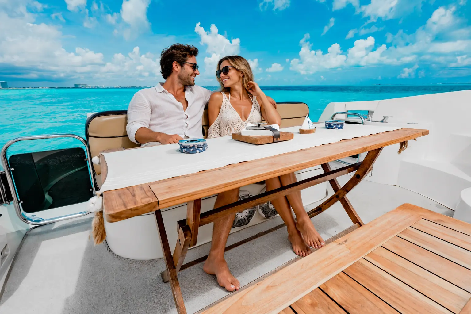 Isla Mujeres and Playa Norte (6 and 8 hours) - Anchor over turquoise water with the island behind. The 8-hour adds the Punta Sur cliffs and a second swim at El Farito