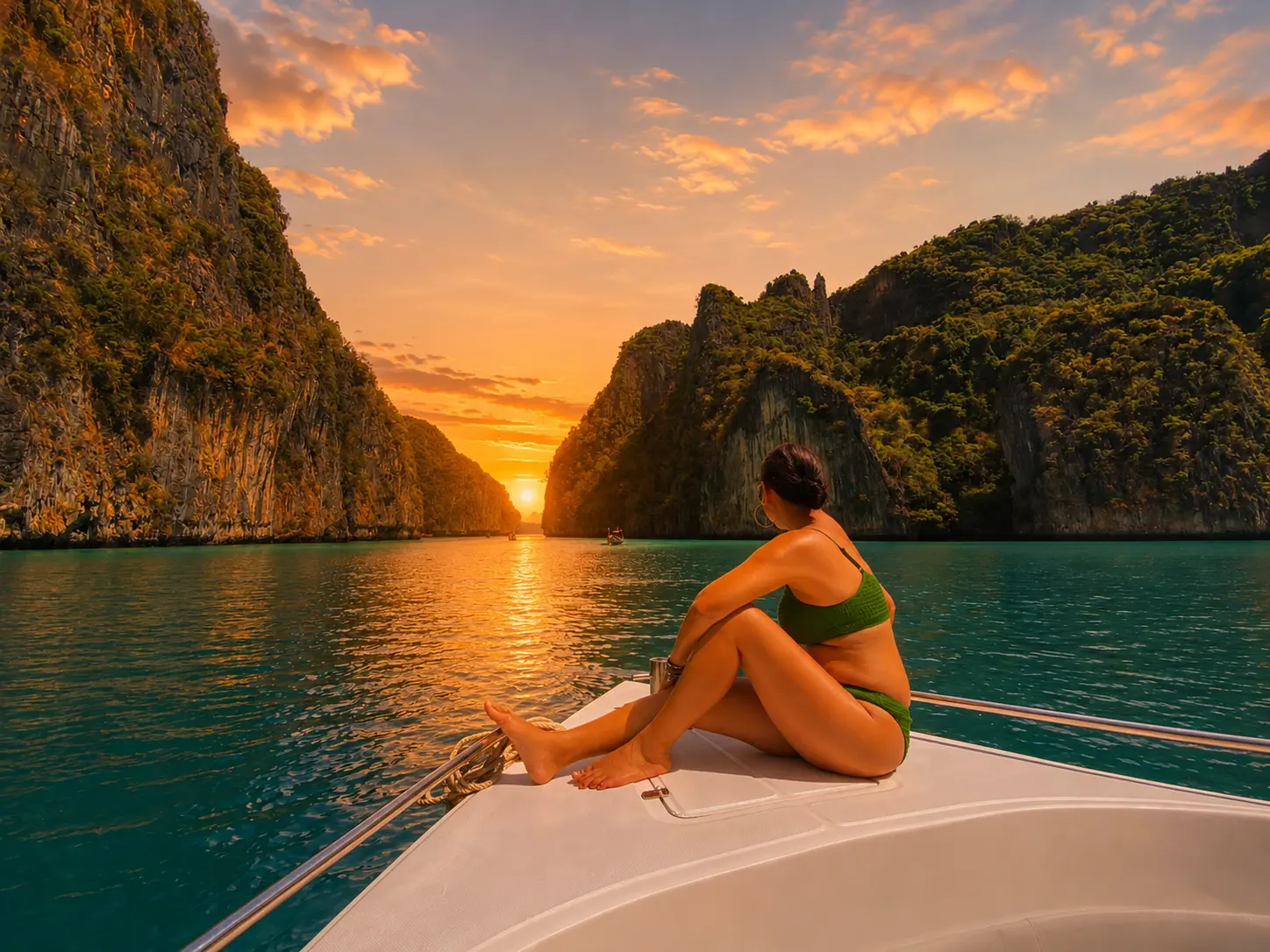 Sunset over the karsts → dinner on the water Watch the sun drop behind the limestone from the deck, then dinner at a floating restaurant in the bay (pay locally).