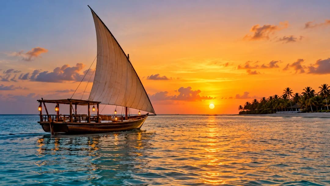 Dhow Sailing into a Tropical Sunset