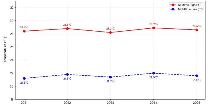 Temperature Trends in Cancun in November (2021–2025)