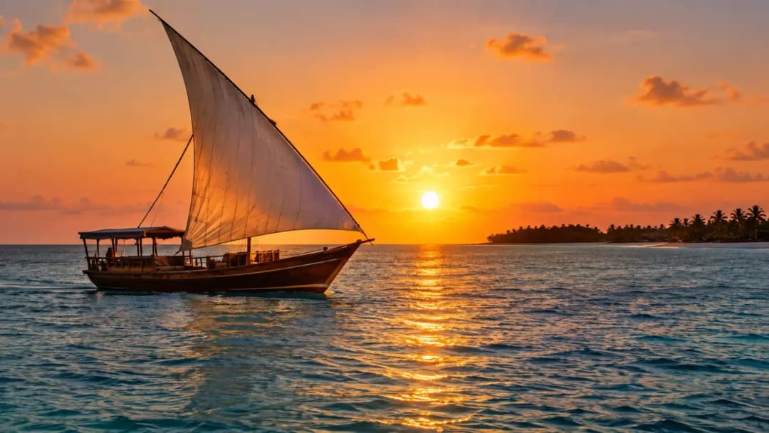 Dhow Sailing into a Tropical Sunset
