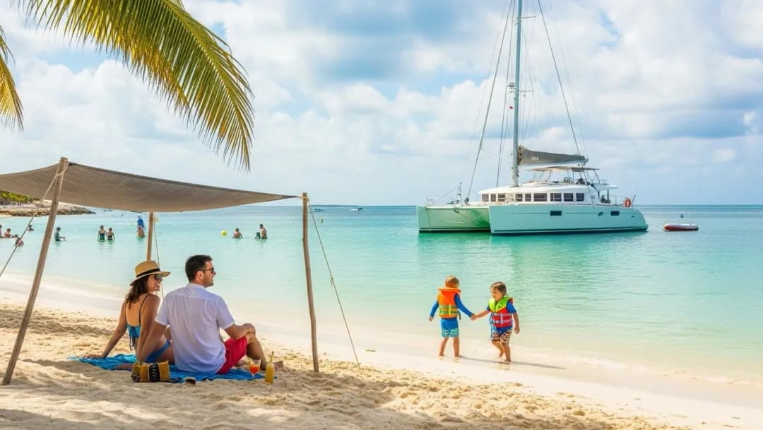 A family enjoying on Cancun beach