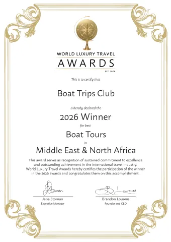 World Luxury Travel Awards 2026 certificate – Boat Trips Club, Best Boat Tours, Middle East & North Africa