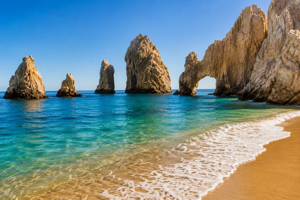 Things to Do in Cabo San Lucas featuring a turquoise beach and El Arco rock formations