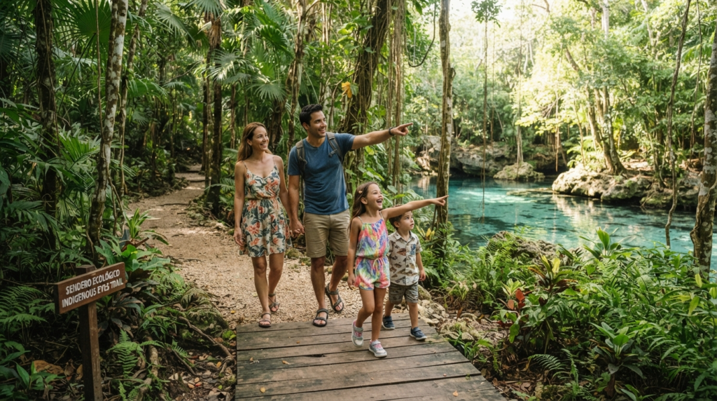 family exploring indigenous eyes ecological reserves