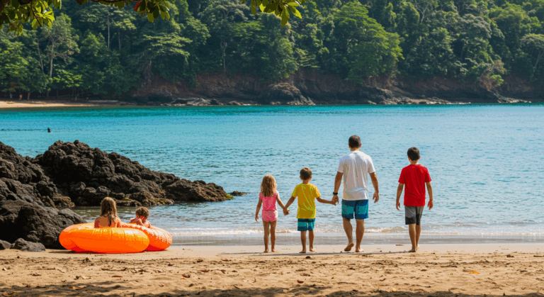 Family enjoying fun outdoor activities in Costa Rica with kids on vacation.