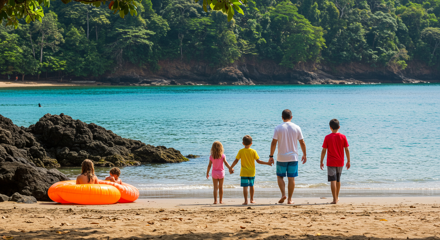 Family enjoying fun outdoor activities in Costa Rica with kids on vacation.