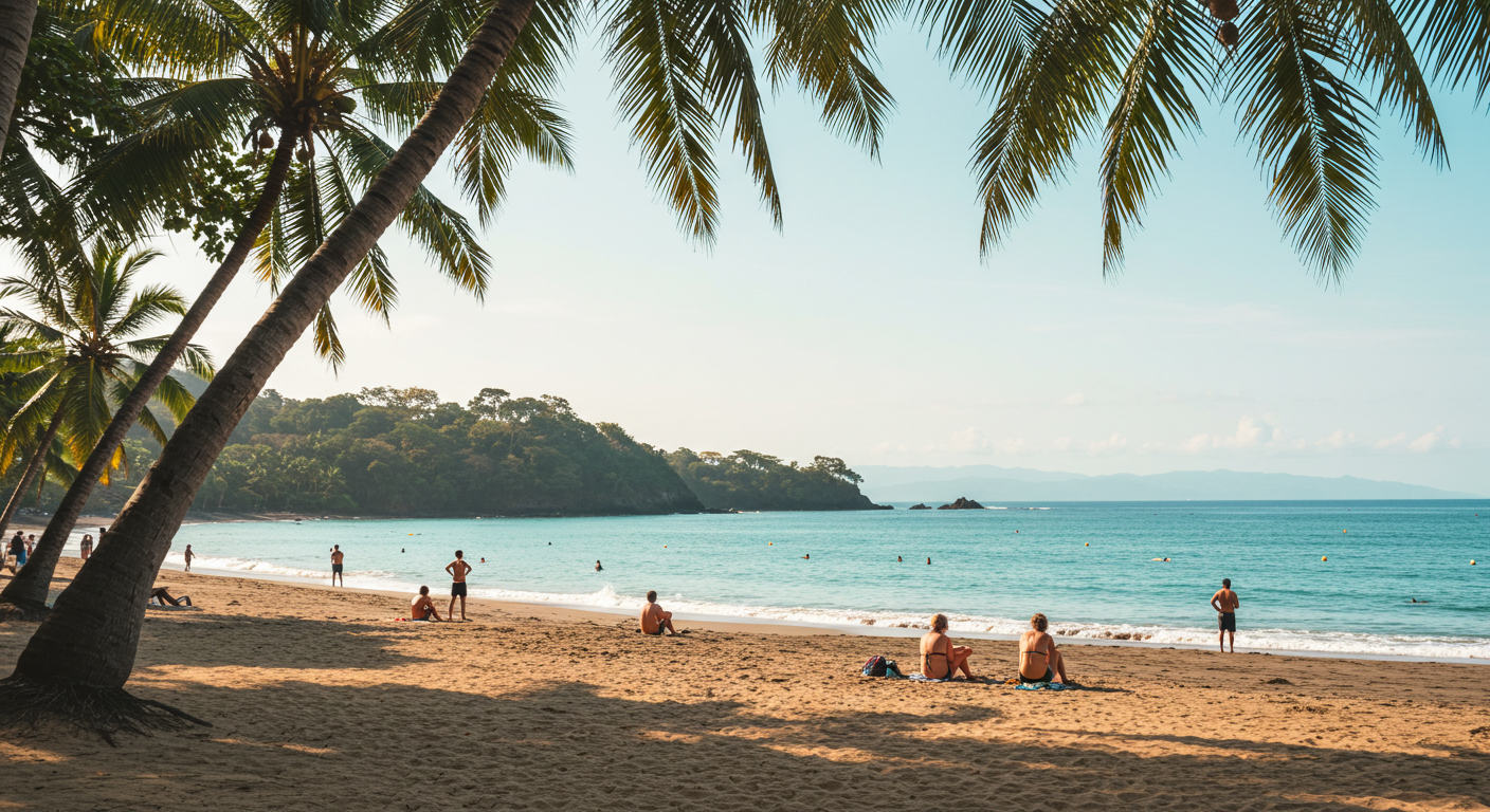 Aerial view of Flamingo Beach Costa Rica, popular spot for boat tours and ocean adventures