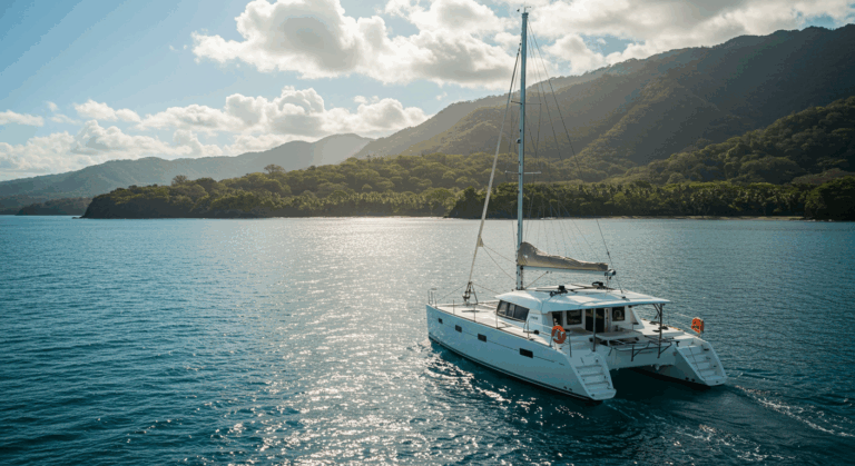 Trips to Costa Rica on a catamaran sailing in serene waters.