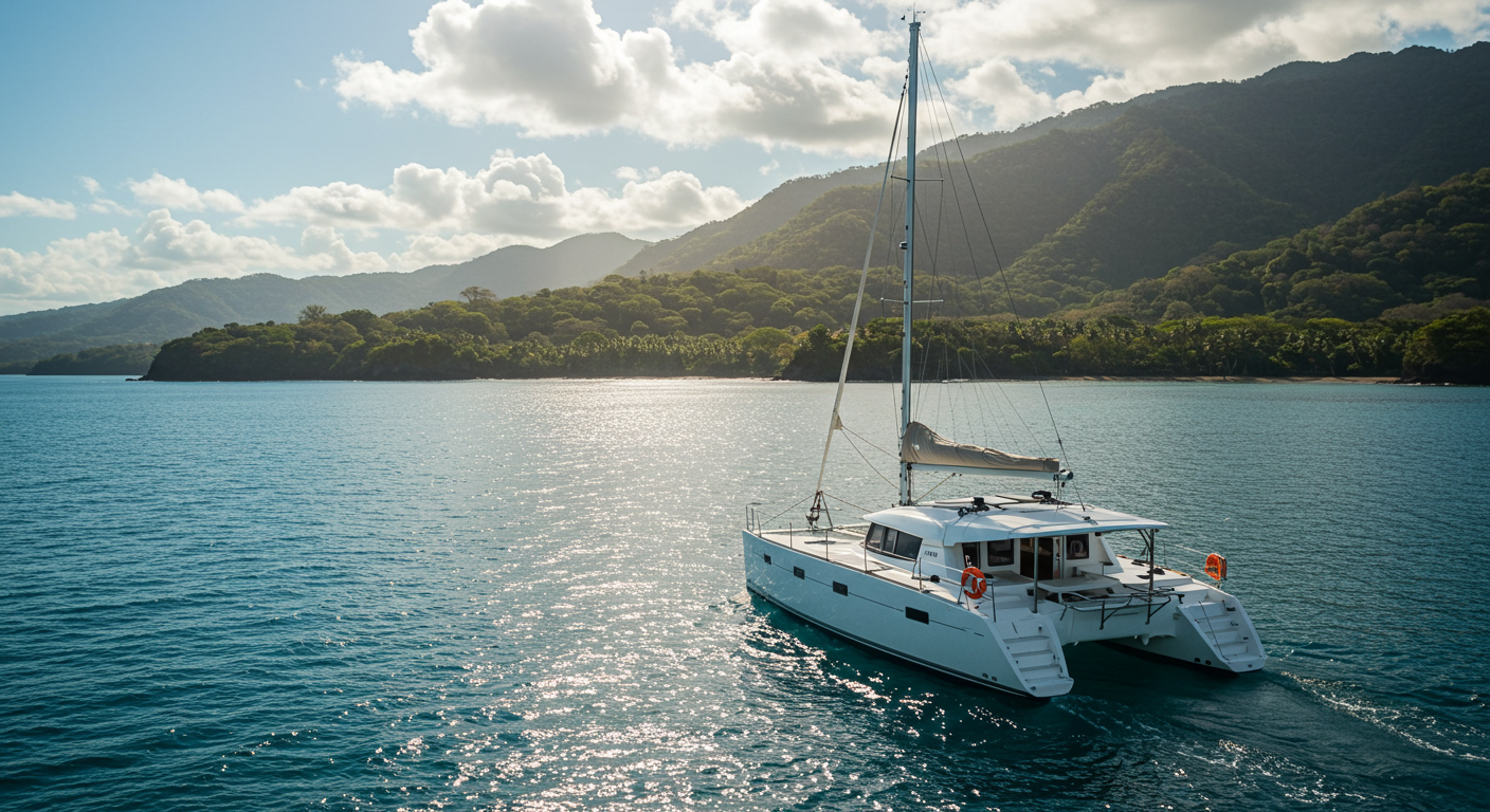 Trips to Costa Rica on a catamaran sailing in serene waters.
