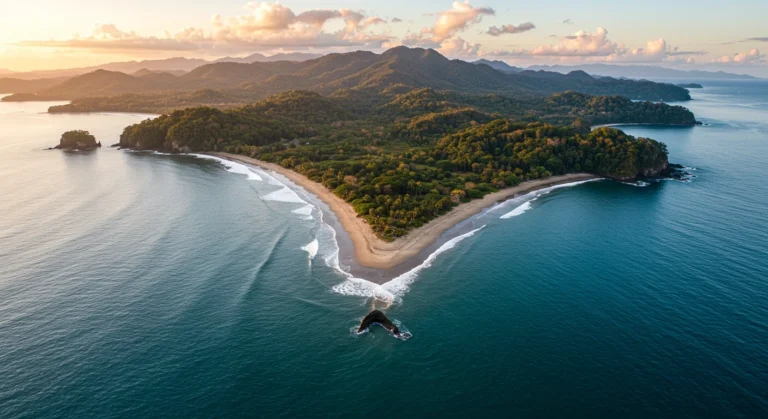 Playa Uvita Costa Rica beach with palm trees and ocean view.