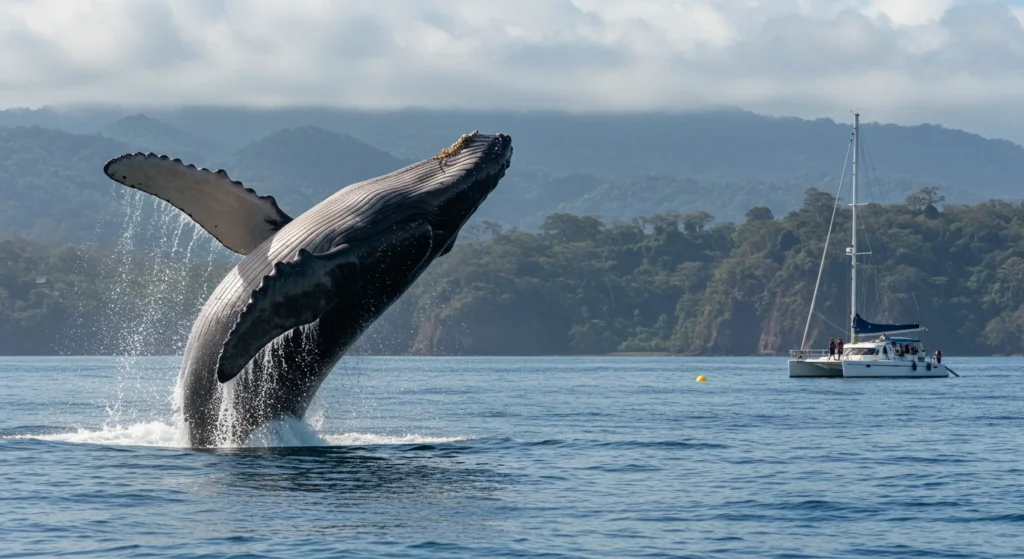 Humpback whale breaching off the coast of Playa Uvita Costa Rica