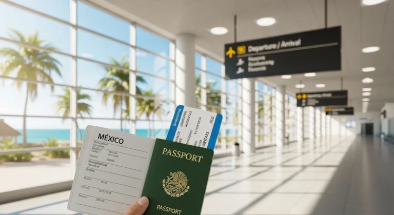 Traveler holding passport at airport before flying, illustrating do you need a passport to go to Mexico and entry requirements for a smooth trip