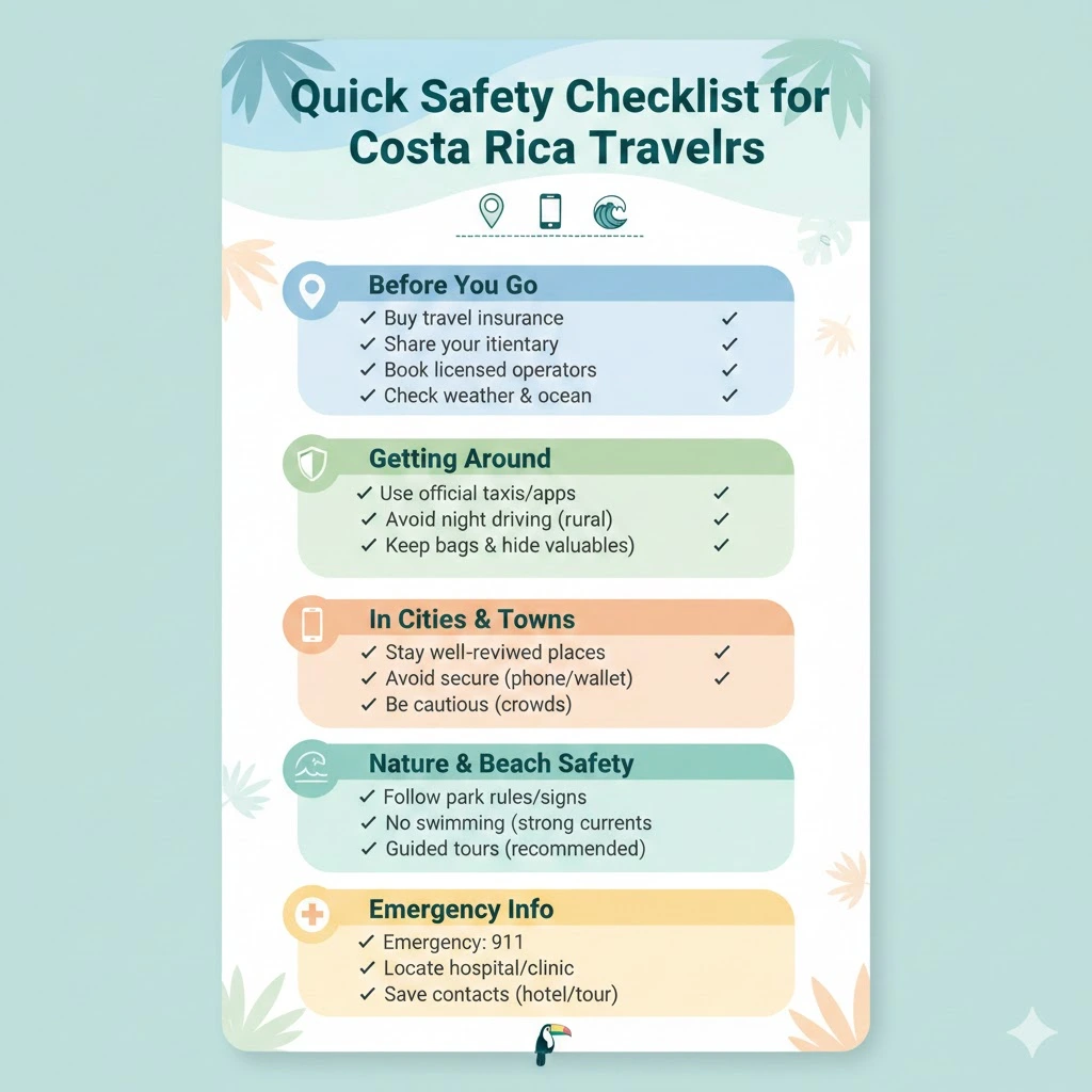Quick safety Checklist for Costa RIca travelers