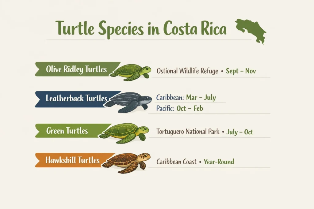 Infographic image for turtle species in Costa Rica