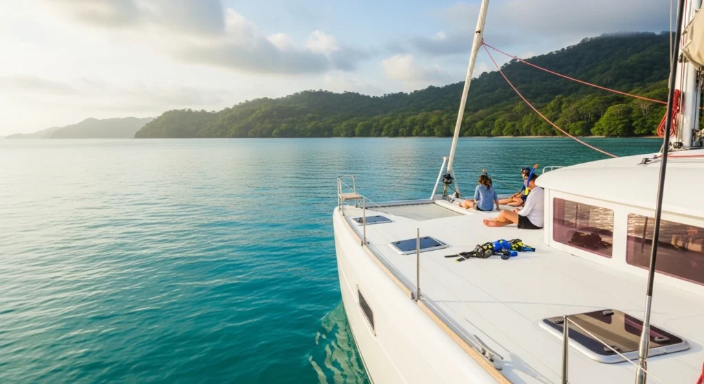 Calm morning catamaran tour in Costa Rica during September