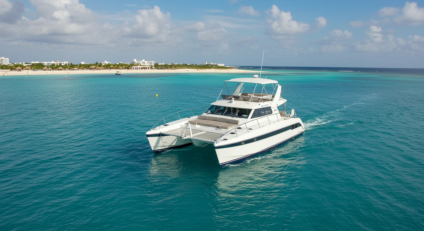 Travelers enjoying a Cancun boat ride with ocean views, snorkeling, and island stops.