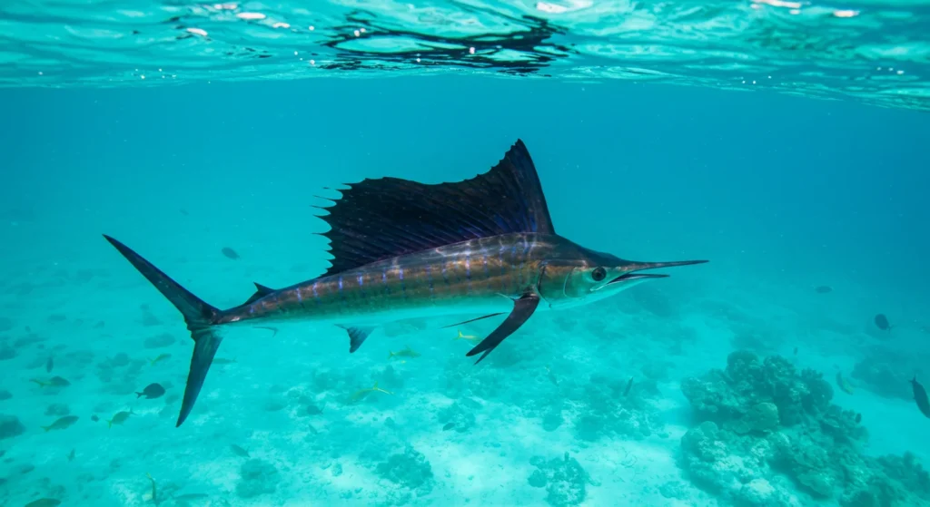 Sailfish caught during deep sea fishing in Cancun