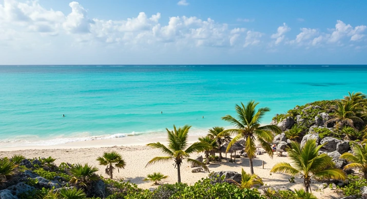 Scenic view of Tulum Mexico Beach with turquoise waters