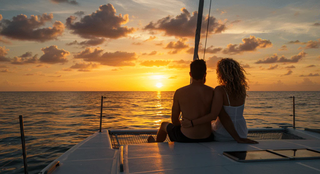 Couple Enjoying on a Catamaran in Cancun