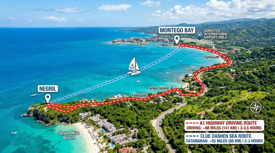 How Far is Montego Bay from Negril Exact Distance and Driving Route - How Far is Montego Bay from Negril