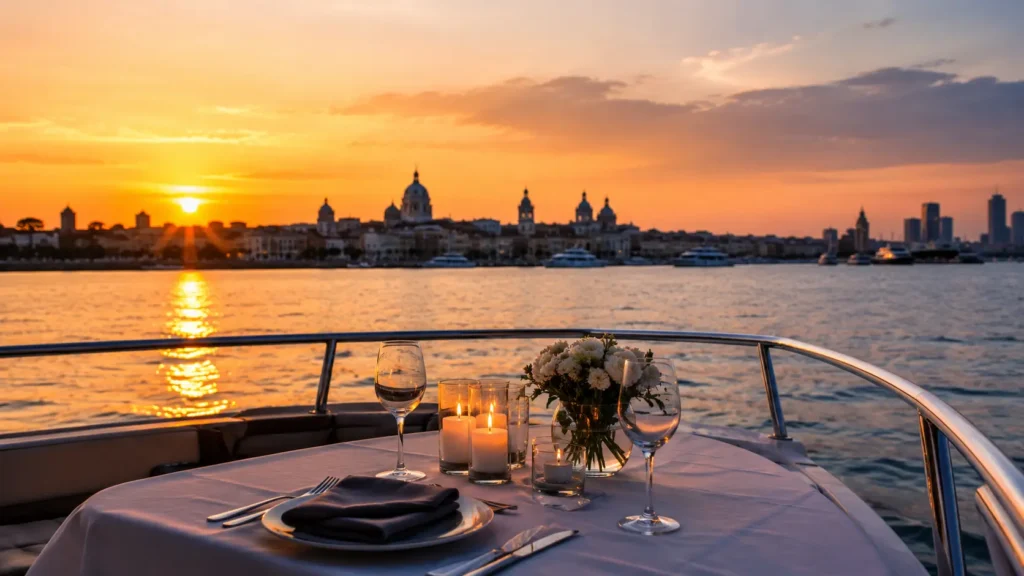 Romantic sunset dinner on the water