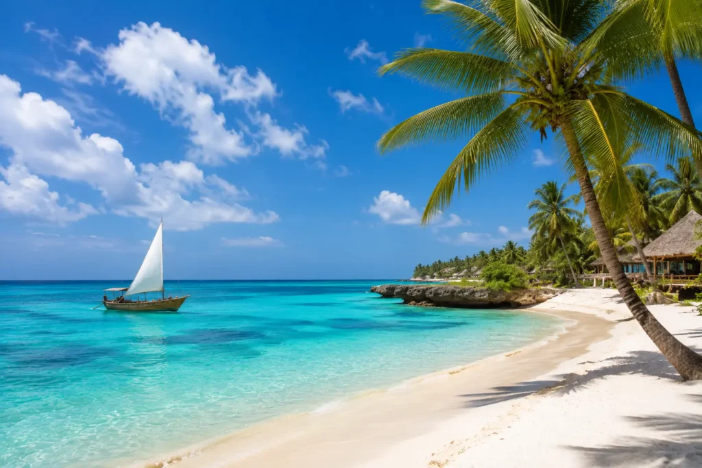 Sunny tropical weather of Zanzibar in August

