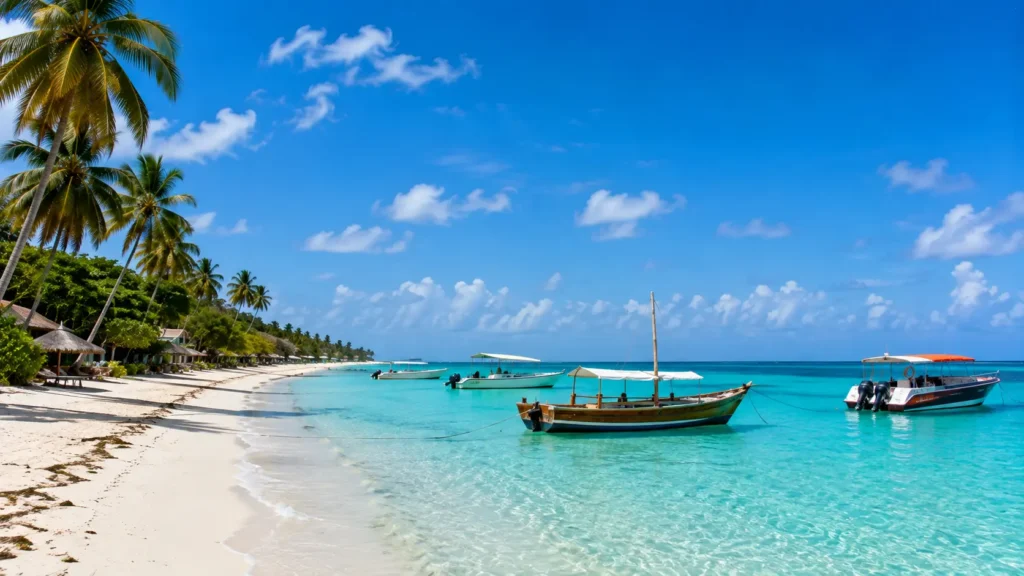 best time to visit Beach with Boats and Palms