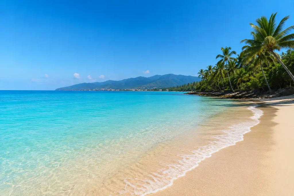 Tropical Beach with Mountain Horizon