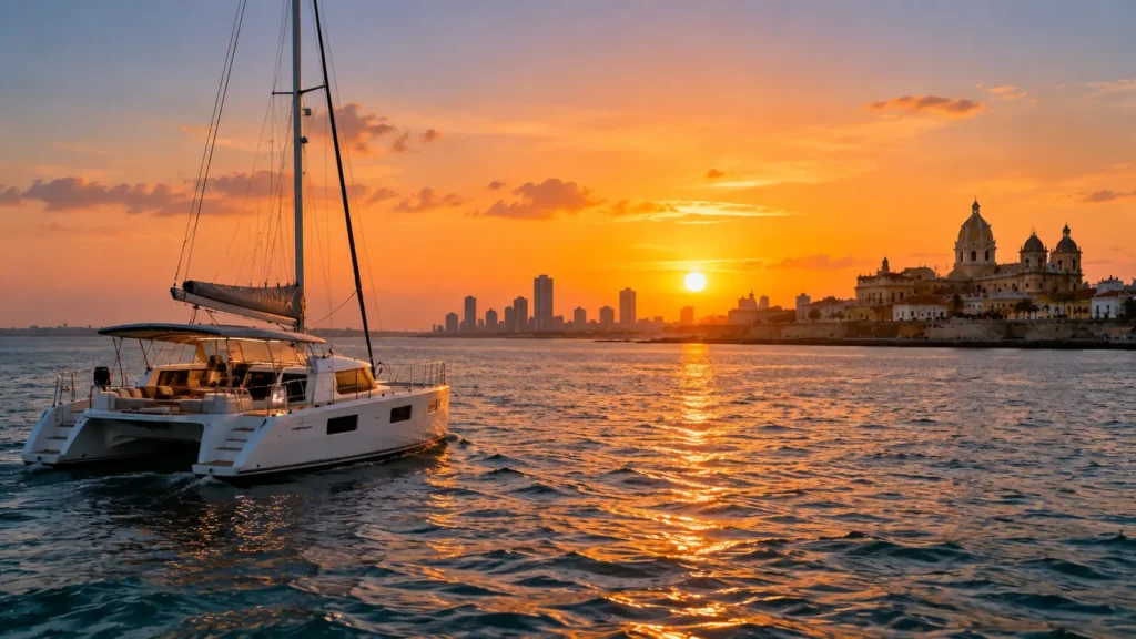 Golden Sunset Yacht Over Historic Harbour

